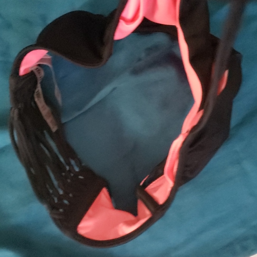 PINK Victoria's Secret Swim Bikini top Size Small Black Pink Preloved Vintage - Picture 10 of 15